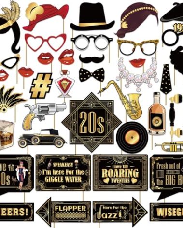 40 Pcs 1920's Photo Booth,1920 Party Decorations, Roaring 20's Party Decorations, Great Gatsby Decorations Party