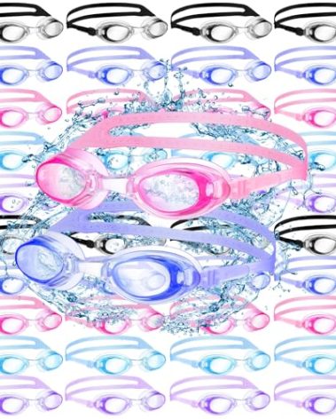 Macarrie 60 Pack Swim Goggles Bulk No Leaking Swimming Goggles with Nose Clips Ear Plugs Swim Glasses for Men Women