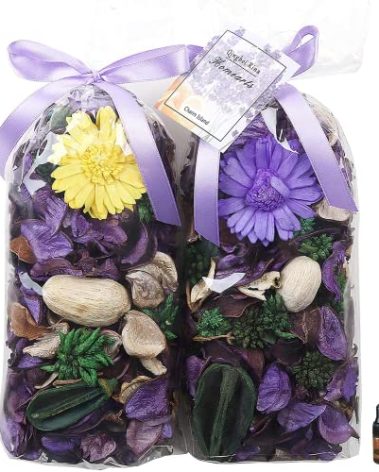 Qingbei Rina Potpourri Bags, Purple Decorative Potpourri Bowl Filler, Lavender Scented Dried Flowers, Home Fragrance Sachet,2 Bags/8.4oz