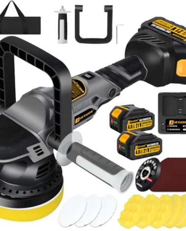JEXUGK 5" Cordless Car Buffer Polisher, 21V Professional Brushless Polisher w/ 2 x 4.0Ah Battery, Orbital Pulidora De Autos Inalambrica w/ 6 Speed, Car Buffer Waxer Kit for Sanding, Scratch Removing