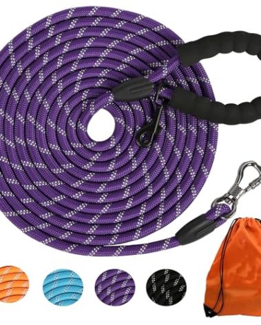 Long Dog Leash for Dog Training 16/20FT/30FT/50FT/100FT, Reflective Leash with Lockable Hook, Heavy Duty Dogs Lead Tie Out Rope for Large Medium Small Dogs Outside Walking, Playing, Camping, or Yard