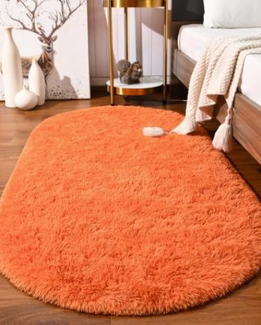 Softlife Fluffy Rugs for Bedroom, Shag Cute Area Rug for Girls/Boys and Kids Baby Room Home Decor, 2.6 x 5.3 Feet Oval Indoor Carpet for Nursery Dorm Living Room, Orange