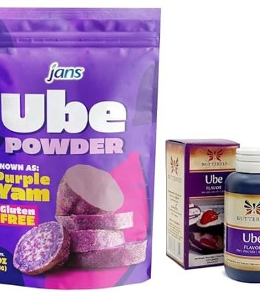 Tasty Kitchen Combo Set Jans Ube Purple Yam Powder 5 oz. & Butterfly Ube Purple Yam Flavoring Extract 2 oz. with Mini Refrigerator Magnet