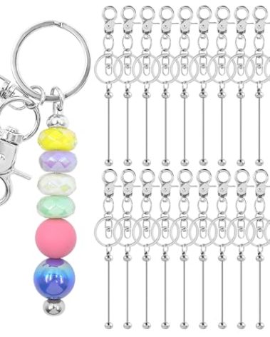 DNLEGULI 20 Pcs Beadable Keychains Bulk Kit – DIY Keychain Making Supplies with Metal Blanks for Crafts, Jewelry, Charms, Custom Projects – Blank Chain Bars for Beaded Keychain Design (Silver)