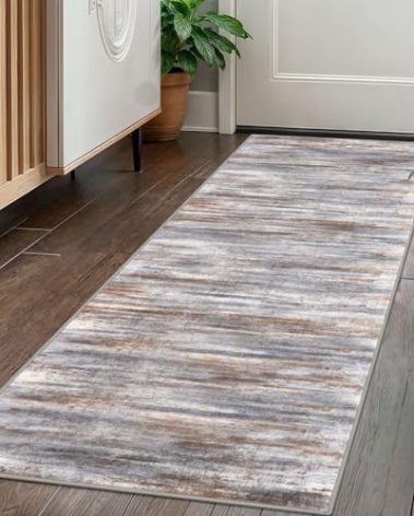 KOZYFLY Kitchen Runner Rug for Hallway Non-Slip Modern Abstract Runner Rug 2x5 Grey Brown, Washable Carpet Runner Laundry Room Mat with Soft Low Pile for Entryway Bathroom Bedroom Kitchen
