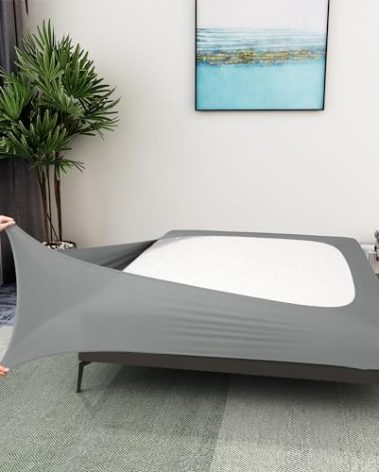 Box Spring Cover Queen Size - Jersey Knit & Stretchy Wrap Around 4 Sides Bed Skirt for Hotel & Home, Soft & Wrinkle Free - Queen/Queen XL, Light Gray