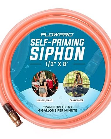 Self-Priming Shaker Gas, Fuel, Oil, Water Siphon 1/2” x 8' | Wake Boat, Pontoon, PWC, Jet Ski, Hot Tub, Cold Plunge, Trough, Livestock, Multi-Purpose | Industrial Grade Tubing Hose | 4 Gallons/Minute