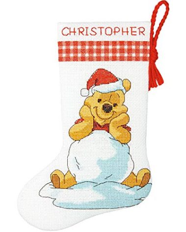 Dimensions Winnie the Pooh Christmas Stocking Counted Cross Stitch Kit for Beginners, 14 Count White Aida Cloth, 10''L