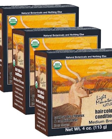 Light Mountain Henna Hair Color & Conditioner - Medium Brown Hair Dye for Men/Women, Organic Henna Leaf Powder and Botanicals, Chemical-Free Semi-Permanent Hair Color, 4 Oz (Pack of 3)