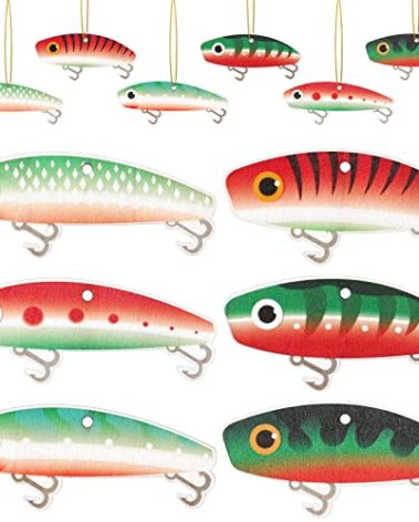 Charniol 12 Pcs Christmas Fishing Ornament for Christmas Tree Wooden Hanging Fishing Lures Nautical Hunting Ornaments Decorative Fish Wall Decoration