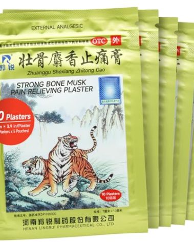 ciwoll Two Tigers Pain Relief Patches 50 Plasters - Natural Soothing Formula with Musk for Muscle, Joint, Back and Sports Pain | She Xiang Zhi Tong Gao, 10 Plasters×5 Pouches