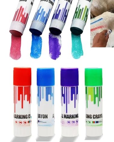Livestock Identification Marking Crayon, 12PCS High Visibility, Non-Toxic Livestock Marking Crayon with Cover for Marking Wet or Dry Animal Fur and Skin, for Cattle Sorting, Grading, Inoculation (12)