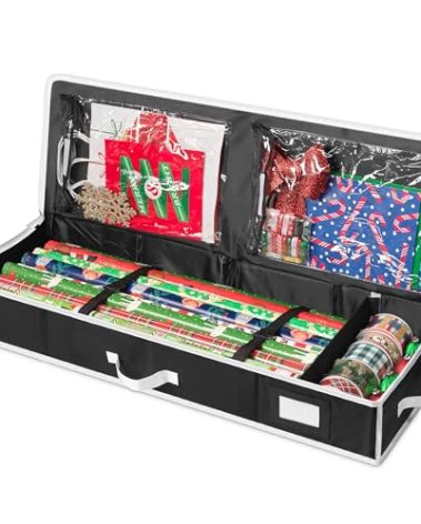 Handy Laundry Gift Wrap Storage Organizer, Easily organize Wrapping Paper, Ribbons, Bows, Scissors, Fits 18-24 Standard Rolls, Keeps Gift Supplies in Perfect Condition & Ready for Next Season, (Black)