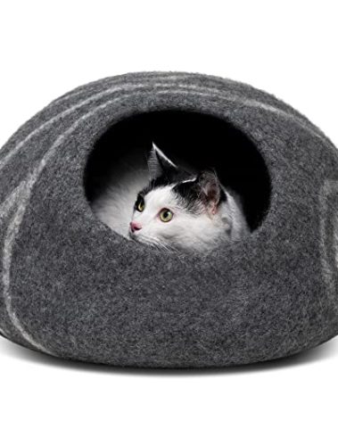 MEOWFIA Cat Cave – Premium Felt Cat Bed for Indoor Cats, Handmade 100% Merino Wool (Large, Dark Grey)