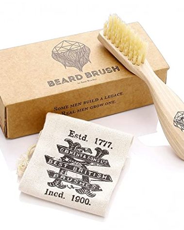 Kent BRD2 Boar Bristle Beard Brush for Men - Specially Cut Natural White Boar Bristle for Flawless Shaping and Grooming, Ergonomic Pistol-Like Grip Wood Handle, Dry or Wet Beard, Distributes Oils