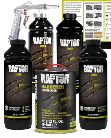 Raptor Tintable Urethane Spray-On Truck Bed Liner Kit, Protective Paint With Spray Gun, For Tailgates & Trucks, Vehicle Undercoating, 4 Quart Kit