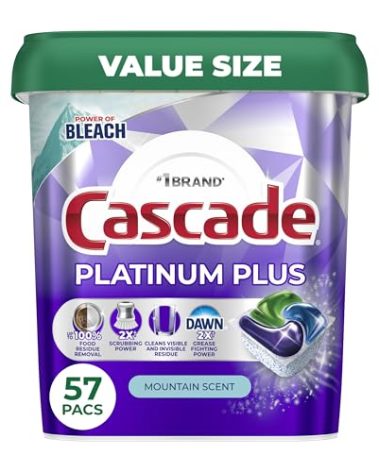Cascade Platinum Plus Dishwasher Pods, Dishwasher Detergent, Dish Detergent Soap, Mountain, 57 Count