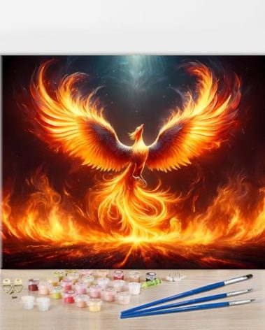 Rebotipy Paint by Number for Adults, Majestic Phoenix in The Fiery Rebirth, Phoenix Rise from The Ashes Paint by Numbers Kits, DIY Painting by Numbers for Home Wall Decor 16" W x 20" L