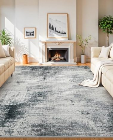 4x6 Washable Area Rugs - Modern Abstract Rugs for Living Room Non-Slip Low Pile Soft Machine Washable Carpet for Bedroom, Dining Room, Nursery, Home Office, Farmhouse (4'x6' Dark Grey)