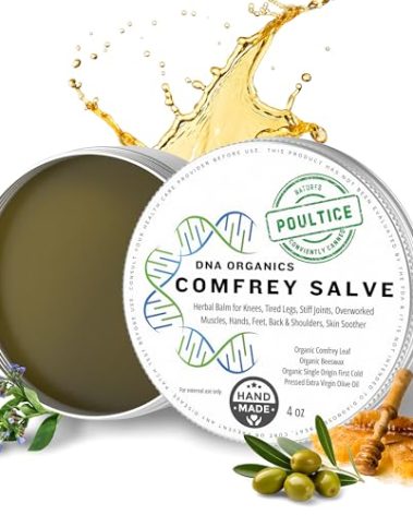 DNA Organics Comfrey Salve – Herbal Balm for Muscles, Knees & Joints – Organic, Handcrafted, Slow Infused, No Fillers – Scent-Free – for Dry Skin & Post-Workout Care – 4oz