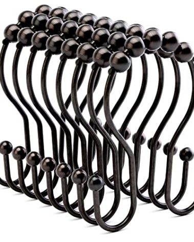 Bathway Shower Curtain Hooks Bronze Shower Curtain Rings Rust Proof Double Hook Shower Curtain Hooks, 12 Pcs Shower Hooks for Shower Curtain, Shower Rings for Curtain Bathroom, Metal Shower Rod Hooks