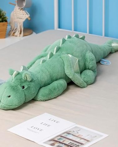 Leahaoe 5Lbs Weighted Dragon Stuffed Animal 35.4", Soft and Sturdy Weighted Pillow Plush for Kids and Adults, Medium Green Dragon Stuffed Animal