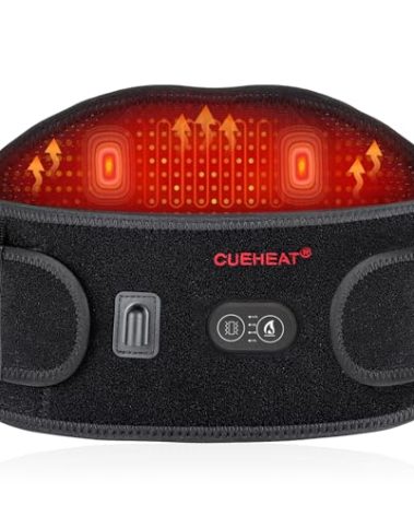 CUEHEAT Heated Waist Belt, Cordless Heating Pad for Low Back, Electrical Heating and Massage, Rechargeable Battery Powered (Dark Black, 45 inches)