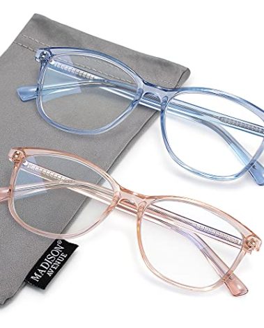 Madison Avenue 2 Pack Square Vintage TR90 Blue Light Blocking Reading Glasses for Women, Anti Glare/Eyestrain Computer Readers Blue/Brown +1.75