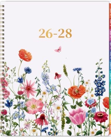 2026-2028 Monthly Planner- 3 Year Planner 2026-2028, Jan. 2026 - Dec. 2028, 3 Year Calendar 2026-2027-2028 monthly planner, 9" x 11", 36 Month Calendar with Colourful Tabs + Back Pocket - Flowers