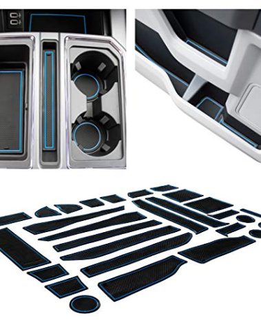 CupHolderHero Fits with Ford F150 Accessories 2015-2020 Custom Interior Non-Slip Anti Dust Cup Holder Inserts, Center Console Liner Mats, Door Pocket Liners 30pc Set (Bucket SuperCrew) (Blue Trim)