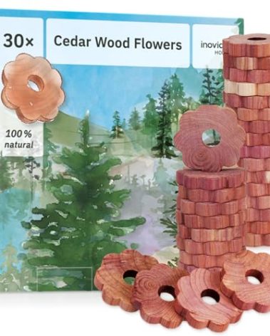 Inovida 30 American Cedar Wood Rings – Stop Clothes Damage - Wardrobe Freshener – Premium American Cedarwood Flowers for Fresh Scent in Drawers and Closets - Cedar Clothes Hangers