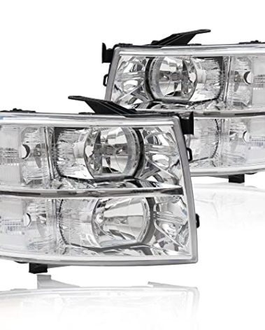 ALLGOOD Headlights Assembly Front Headlamp Compatible With Chevy Silverado 1500 2007-2013,Fit Silverado 2500 3500 & 2500HD 3500HD 2007-2014,NOT Fit 2007 Old Body Classic,Clear Lens Chrome Housing