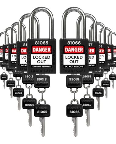 TRADESAFE Lockout Tagout Locks Set - 10 Black Lockout Locks Keyed Different, 2 Keys Per Loto Lock, OSHA Compliant Lock Out Tag Out Padlocks, Safety Padlocks for Electrical Lockout Tag Out Kits