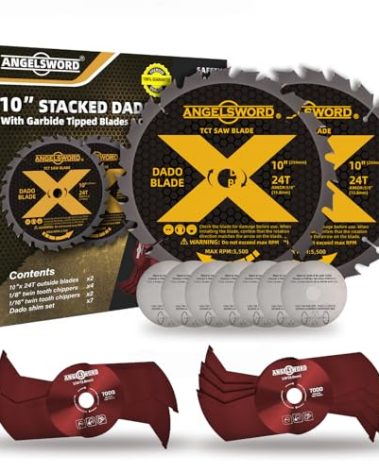 ANGELSWORD 10" Stacking Dado Blade Set for Fine Finished Dados, Grooves, and Rabbets, 5/8" Arbor, 15 Pieces