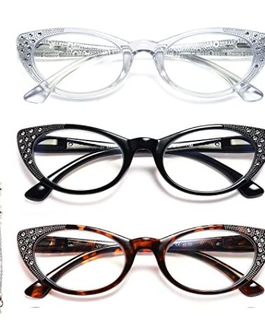 EYEURL Cat Eye Reading Glasses for Women Blue Light Blocking 3 Pack Computer Readers 2.0 with Spring Hinge Eyeglasses Anti Glare UV Rays
