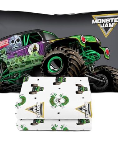 Sunny Side Up Monster Jam Grave Digger Toddler Sheet Set - 3 Piece Toddler Bedding Set Includes Pillow Cover - Super Soft Microfiber Sheets