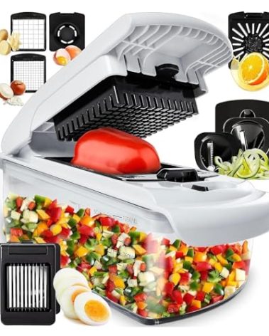 Fullstar The Original Pro Chopper - Vegetable Chopper and Spiralizer, Food Chopper with Container, Fruit Slicer, Kitchen Gadgets & Gifts, Home Essentials (8 in 1, White)