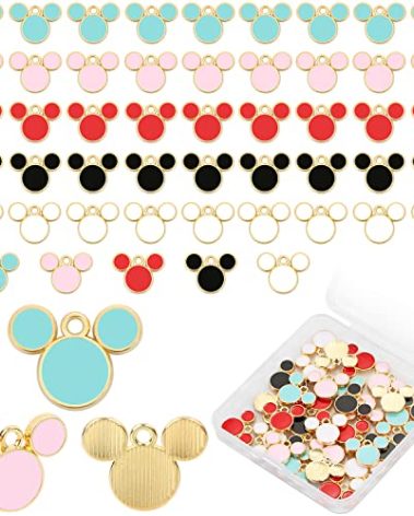 CCOZN 50 Pcs Bear Charms, 5 Colors Pendant Key Ring Colorful Acrylic Bear Beads for Women Girls DIY Crafting Cartoon Keychains with Box