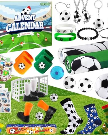 24 Days Soccer Advent Calendar 2025, Sports Advent Calendar for Teens World Soccer Gifts Party Favors, Surprise Christmas Countdown Gifts for Little Player Fans