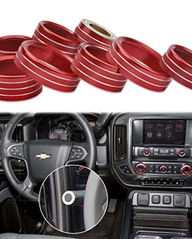 for 2014-2018 Chevy Silverado Center Dash Switch Button Radio Air Conditioner Light Control knob Trim Cover Interior Accessories Fits for 2014-2018 GMC Sierra (Red)