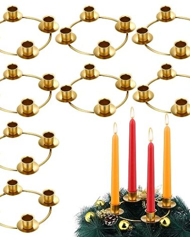 Sliner 8 Pcs Christmas Advent Wreath Ring Gold Advent Ring Candle Holder Round Shape Taper Metal Advent Wreath for Home Table Decor Xmas Decorations