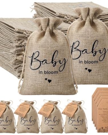 Fumete Baby Shower Thank You Gifts Baby Shower Party Favors Girl Boy Babys in Bloom Mini Seed Packet Favors with Wildflower Kraft Cards Decorations for Guest Giveaways Gender Reveal, No Seeds(50 Sets)