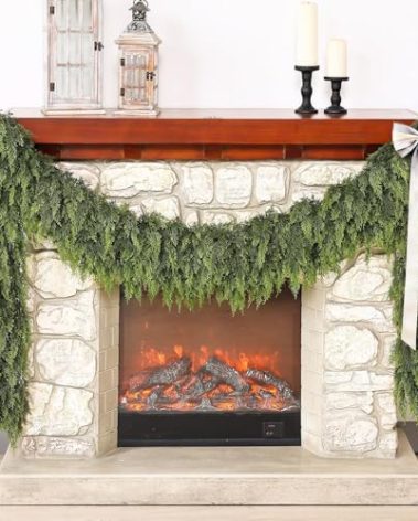 Real Touch Cedar Garland - Artificial Christmas Garlands Faux Green Cedar Fake Pine Needles Garland for Fireplace,Table, Stairs, Mantle, Window,Indoor Outdoor,Home,Holiday Decor(1 PCS,5 FT)