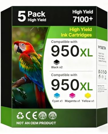 950XL and 951XL Ink Cartridges Combo Pack 5-Pack Replacement for HP 950XL 951XL Ink Cartridges for HP Printers Officejet Pro 8600 8610 8620 8100 8630 76DW 251DW, 2 Black,Cyan,Magenta,Yellow | C2P01FN