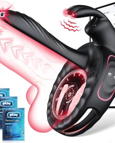 Vibrating Cock Ring Sex Toys for Couples Men - Vibrator Penis Sleeve with Rabbit Clitoris Vibrators, Adult Toy Penis Ring Cock Sleeve, Sex Toy for Women Male Penis Extender, Juguetes Sexuales, Black