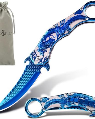 Vividstill Pocket Knife for Men, Cool Folding Knife With 3D Blue Dragon Relief, Great Gift Edc Knife For Men Outdoor Survival Camping Hiking