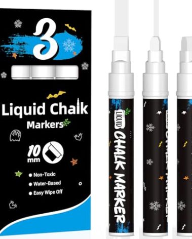 3 Jumbo Erasable Chalk Markers White-10mm White Car Window Markers for Glass Washable, Chalk Pens White Liquid Chalk Pens for Blackboard, Mirror, Non-Porous Surface, Just Married Car Decorations