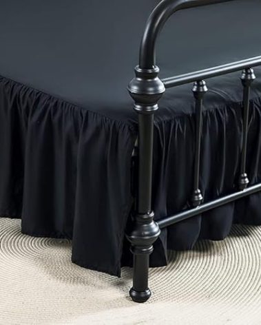 xuan dian Bed Skirts King Size 12 Inch Ruffled Bed Skirt with Split Corners, 12 Inch Drop Dust Ruffle Bed Skirt with Platform, Black