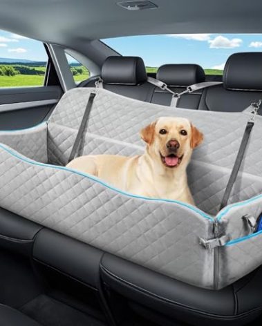 Tivray Large Dog Car Seat, Dog Car Bed for Large Dogs Under 120lbs, Dog Booster Seat with Thick Cushion and 2 Pet Safety Leashes, Detachable & Washable Pet car Bed for Backseat