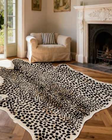 Leopard Print Rug, Cheetah Rugs 5.2x6.8ft Large Faux Cowhide Hide Skin Rug Animal Cheetah Printed Area Rug Carpet for Bedroom Livingroom Home Office